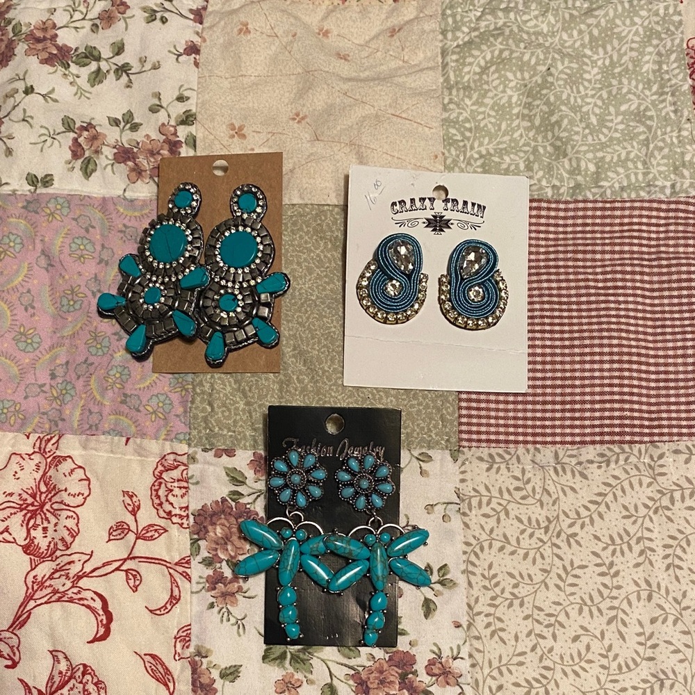 Crazy Train Blue and Silver Crystal Earrings